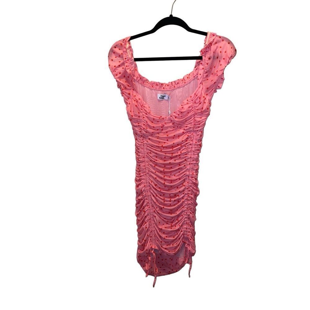 Tiger Mist Womens Large Ruched Front Dress Pink Red Flowers Short Sleeve NWT